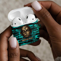 Chinua Achebe AirPods Case with Tribal Mask Design, Things Fall Apart Quote and Teal Abstract - Wonder Print Shop