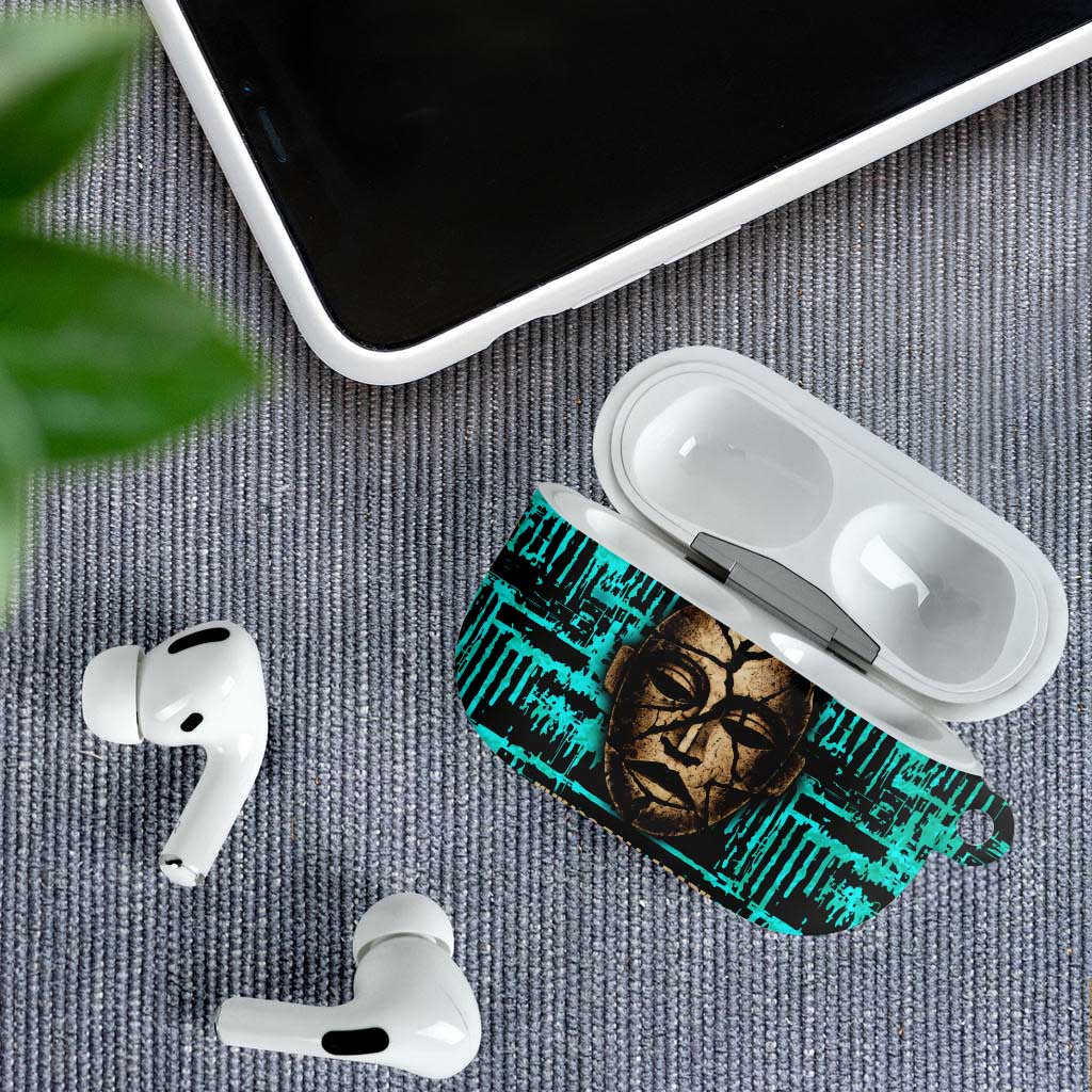 Chinua Achebe AirPods Case with Tribal Mask Design, Things Fall Apart Quote and Teal Abstract - Wonder Print Shop