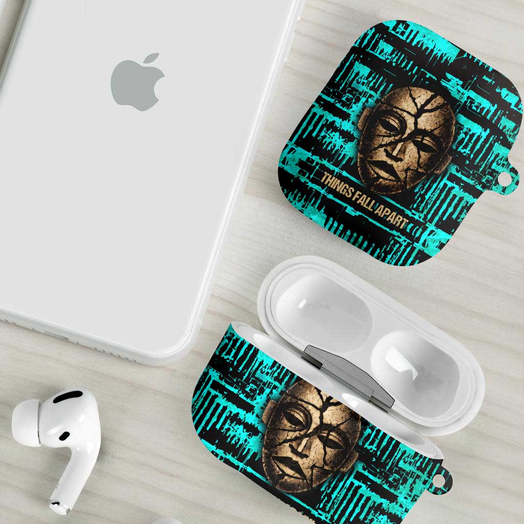 Chinua Achebe AirPods Case with Tribal Mask Design, Things Fall Apart Quote and Teal Abstract - Wonder Print Shop