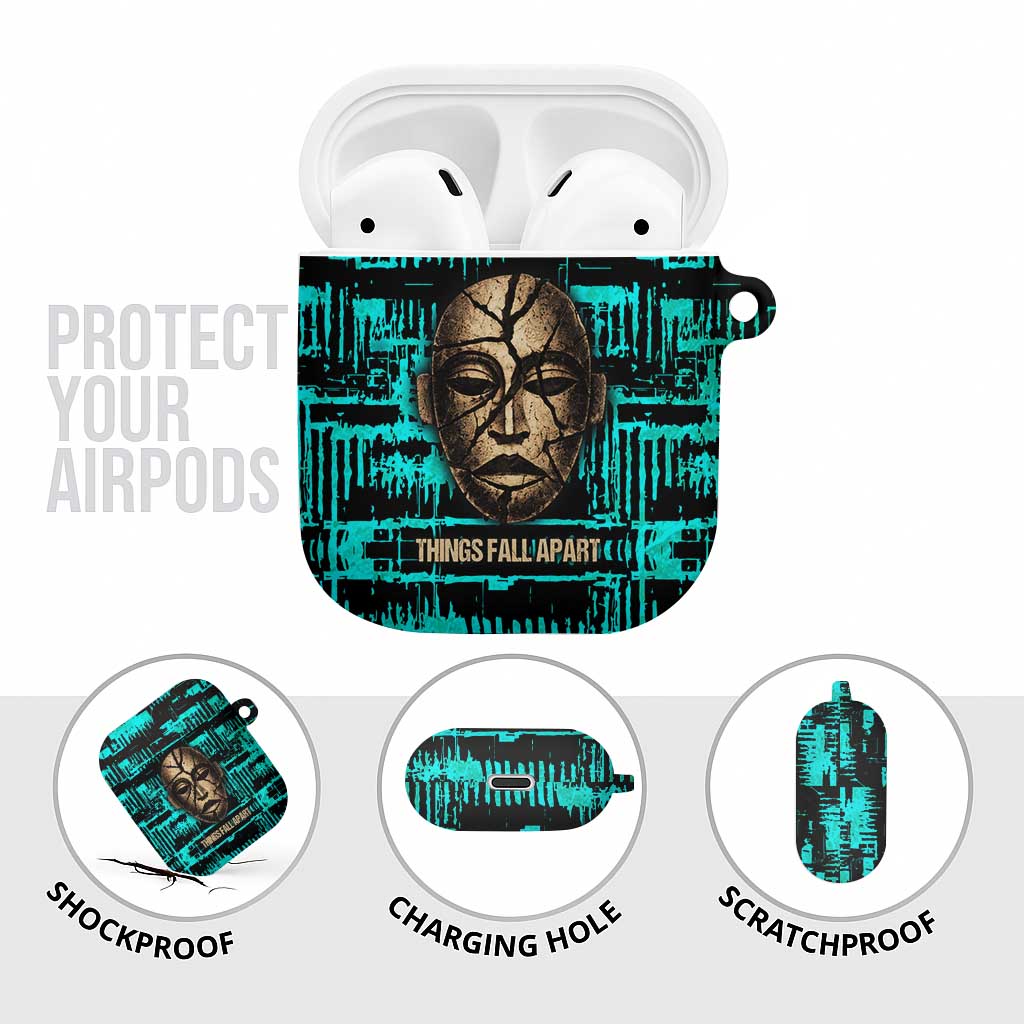 Chinua Achebe AirPods Case with Tribal Mask Design, Things Fall Apart Quote and Teal Abstract - Wonder Print Shop