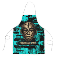 Chinua Achebe Apron with Tribal Mask Design, Things Fall Apart Quote and Teal Abstract - Wonder Print Shop