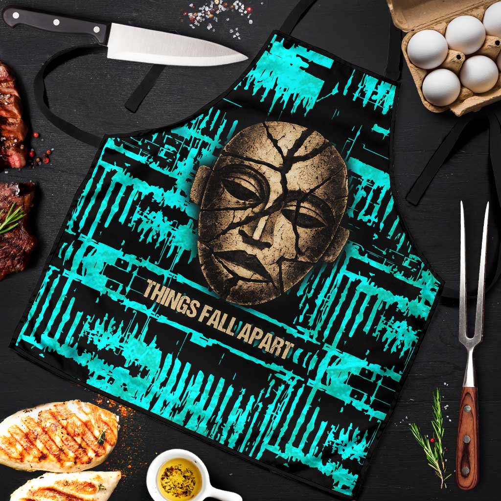 Chinua Achebe Apron with Tribal Mask Design, Things Fall Apart Quote and Teal Abstract - Wonder Print Shop