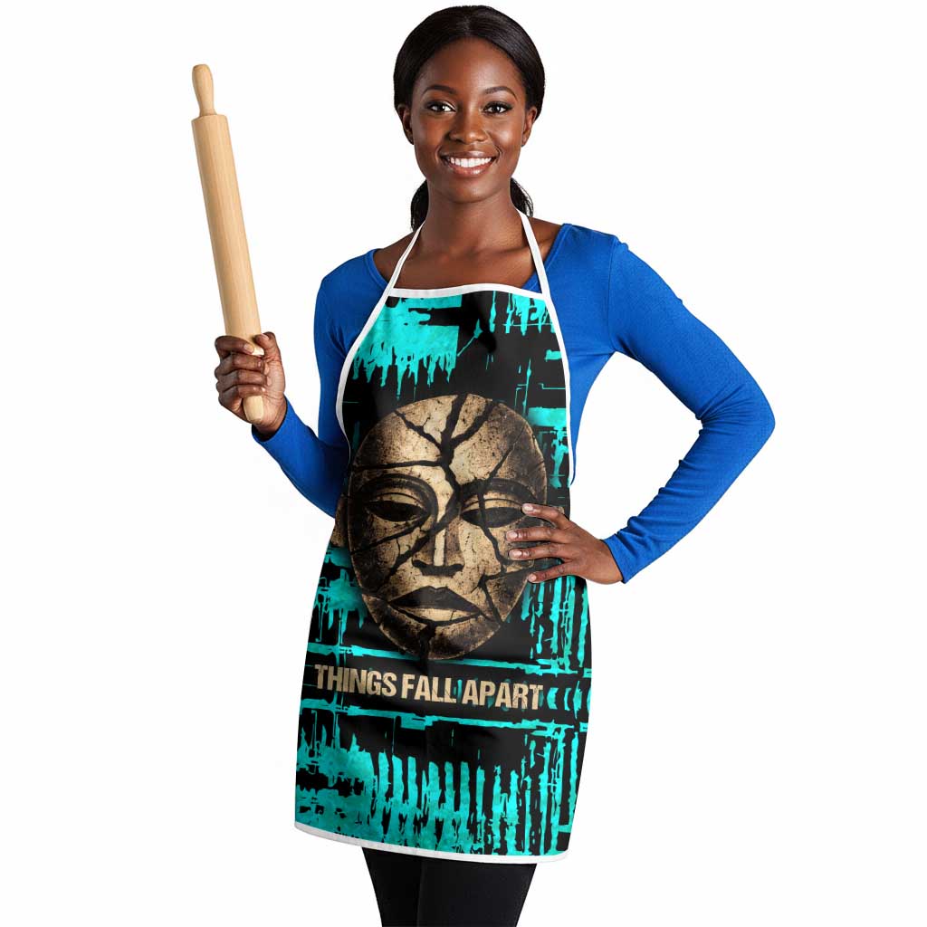 Chinua Achebe Apron with Tribal Mask Design, Things Fall Apart Quote and Teal Abstract - Wonder Print Shop