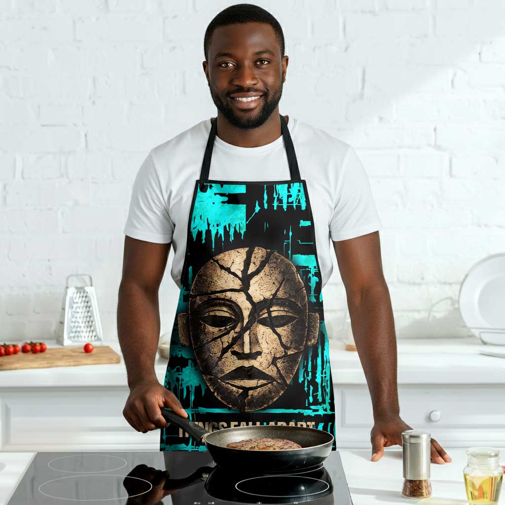 Chinua Achebe Apron with Tribal Mask Design, Things Fall Apart Quote and Teal Abstract - Wonder Print Shop