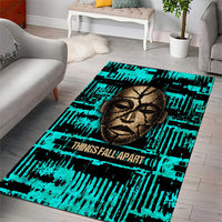 Chinua Achebe Area Rug with Tribal Mask Design, Things Fall Apart Quote and Teal Abstract - Wonder Print Shop