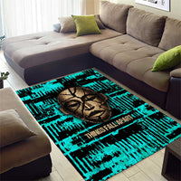 Chinua Achebe Area Rug with Tribal Mask Design, Things Fall Apart Quote and Teal Abstract - Wonder Print Shop