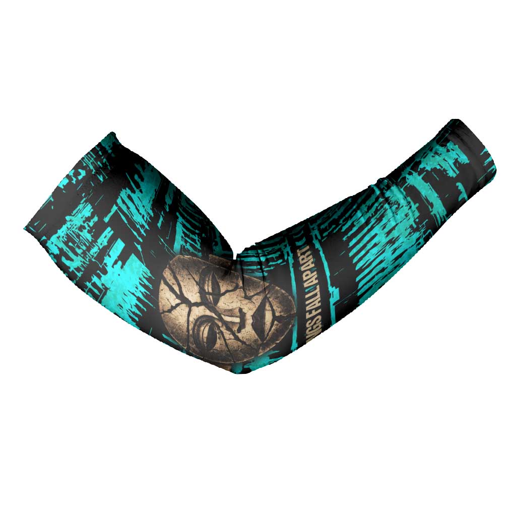 Chinua Achebe Arm Sleeves with Tribal Mask Design, Things Fall Apart Quote and Teal Abstract - Wonder Print Shop