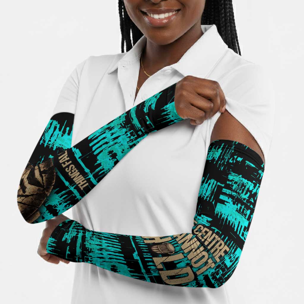 Chinua Achebe Arm Sleeves with Tribal Mask Design, Things Fall Apart Quote and Teal Abstract - Wonder Print Shop
