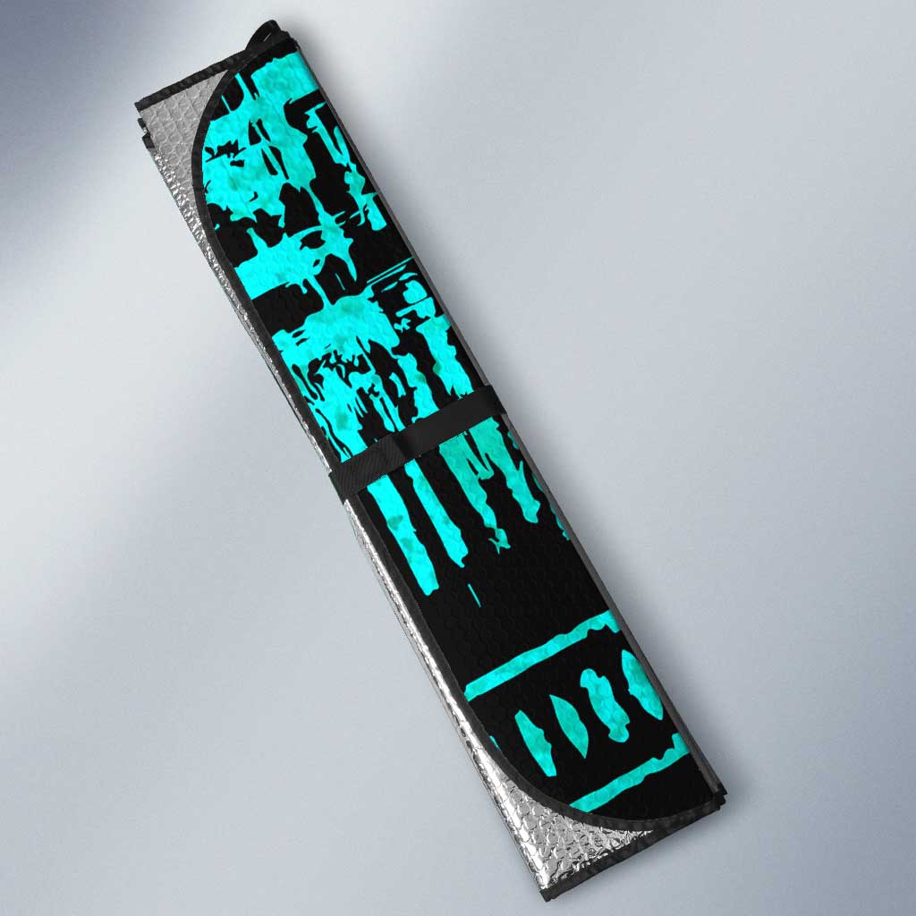 Chinua Achebe Auto Sun Shade with Tribal Mask Design, Things Fall Apart Quote and Teal Abstract - Wonder Print Shop