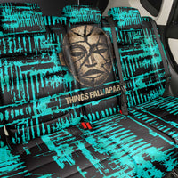 Chinua Achebe Back Car Seat Cover with Tribal Mask Design, Things Fall Apart Quote and Teal Abstract - Wonder Print Shop