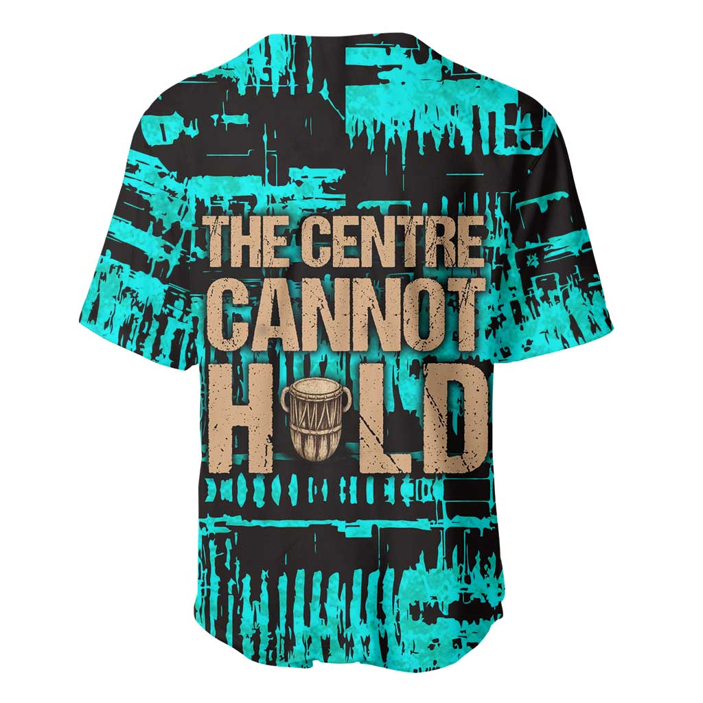 Chinua Achebe Baseball Jersey with Tribal Mask Design, Things Fall Apart Quote and Teal Abstract - Wonder Print Shop