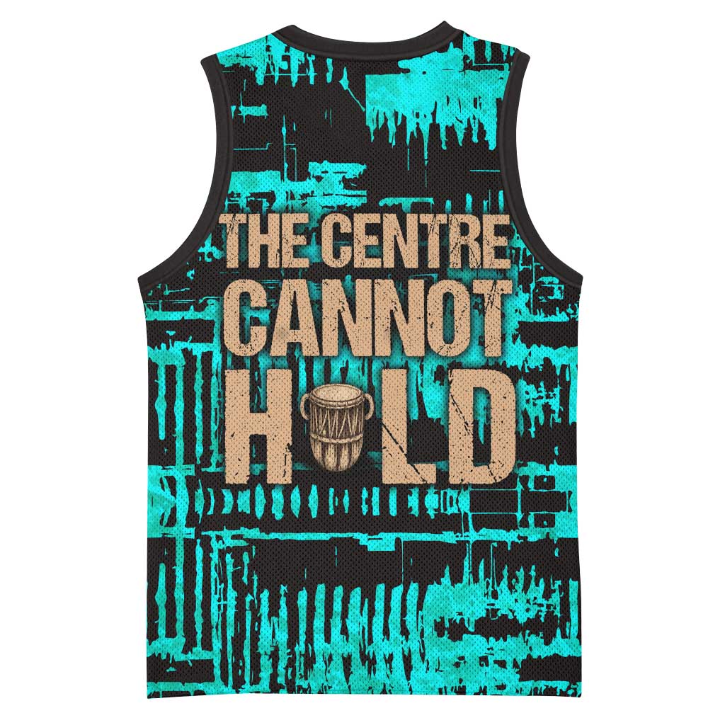 Chinua Achebe Basketball Jersey with Tribal Mask Design, Things Fall Apart Quote and Teal Abstract - Wonder Print Shop