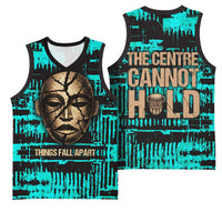 Chinua Achebe Basketball Jersey with Tribal Mask Design, Things Fall Apart Quote and Teal Abstract - Wonder Print Shop