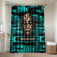 Chinua Achebe Bathroom Set with Tribal Mask Design, Things Fall Apart Quote and Teal Abstract - Wonder Print Shop
