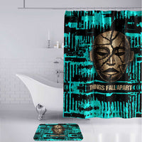 Chinua Achebe Bathroom Set with Tribal Mask Design, Things Fall Apart Quote and Teal Abstract - Wonder Print Shop