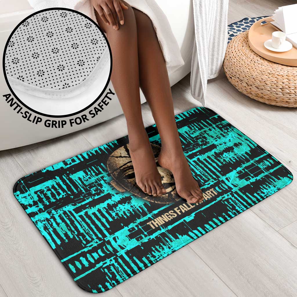 Chinua Achebe Bathroom Set with Tribal Mask Design, Things Fall Apart Quote and Teal Abstract - Wonder Print Shop