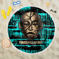 Chinua Achebe Beach Blanket with Tribal Mask Design, Things Fall Apart Quote and Teal Abstract - Wonder Print Shop