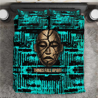 Chinua Achebe Bedding Set with Tribal Mask Design, Things Fall Apart Quote and Teal Abstract - Wonder Print Shop