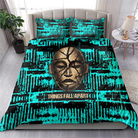 Chinua Achebe Bedding Set with Tribal Mask Design, Things Fall Apart Quote and Teal Abstract - Wonder Print Shop