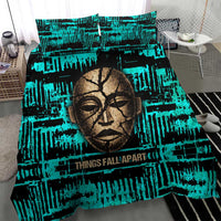 Chinua Achebe Bedding Set with Tribal Mask Design, Things Fall Apart Quote and Teal Abstract - Wonder Print Shop