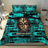 Chinua Achebe Bedding Set with Tribal Mask Design, Things Fall Apart Quote and Teal Abstract - Wonder Print Shop