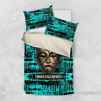 Chinua Achebe Bedding Set with Tribal Mask Design, Things Fall Apart Quote and Teal Abstract - Wonder Print Shop