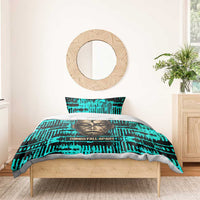 Chinua Achebe Bedding Set with Tribal Mask Design, Things Fall Apart Quote and Teal Abstract - Wonder Print Shop