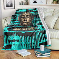 Chinua Achebe Blanket with Tribal Mask Design, Things Fall Apart Quote and Teal Abstract - Wonder Print Shop
