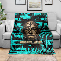 Chinua Achebe Blanket with Tribal Mask Design, Things Fall Apart Quote and Teal Abstract - Wonder Print Shop
