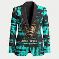 Chinua Achebe Blazer with Tribal Mask Design, Things Fall Apart Quote and Teal Abstract - Wonder Print Shop