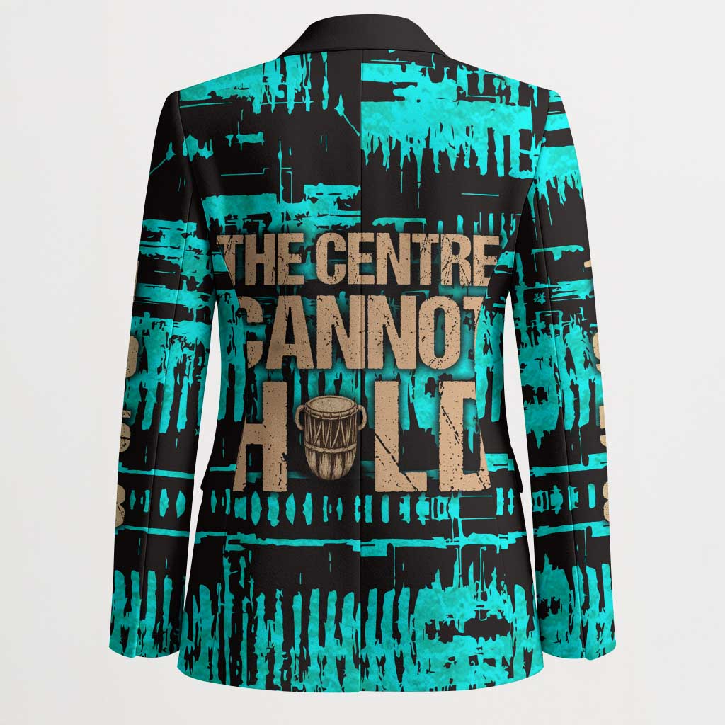 Chinua Achebe Blazer with Tribal Mask Design, Things Fall Apart Quote and Teal Abstract - Wonder Print Shop