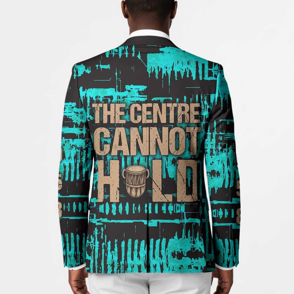 Chinua Achebe Blazer with Tribal Mask Design, Things Fall Apart Quote and Teal Abstract - Wonder Print Shop