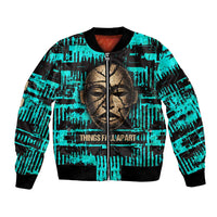 Chinua Achebe Bomber Jacket with Tribal Mask Design, Things Fall Apart Quote and Teal Abstract - Wonder Print Shop