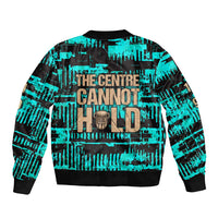 Chinua Achebe Bomber Jacket with Tribal Mask Design, Things Fall Apart Quote and Teal Abstract - Wonder Print Shop