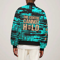 Chinua Achebe Bomber Jacket with Tribal Mask Design, Things Fall Apart Quote and Teal Abstract - Wonder Print Shop