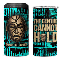 Chinua Achebe 4 in 1 Can Cooler Tumbler with Tribal Mask Design, Things Fall Apart Quote and Teal Abstract - Wonder Print Shop