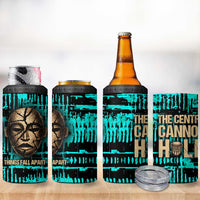 Chinua Achebe 4 in 1 Can Cooler Tumbler with Tribal Mask Design, Things Fall Apart Quote and Teal Abstract - Wonder Print Shop