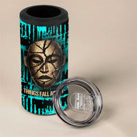 Chinua Achebe 4 in 1 Can Cooler Tumbler with Tribal Mask Design, Things Fall Apart Quote and Teal Abstract - Wonder Print Shop