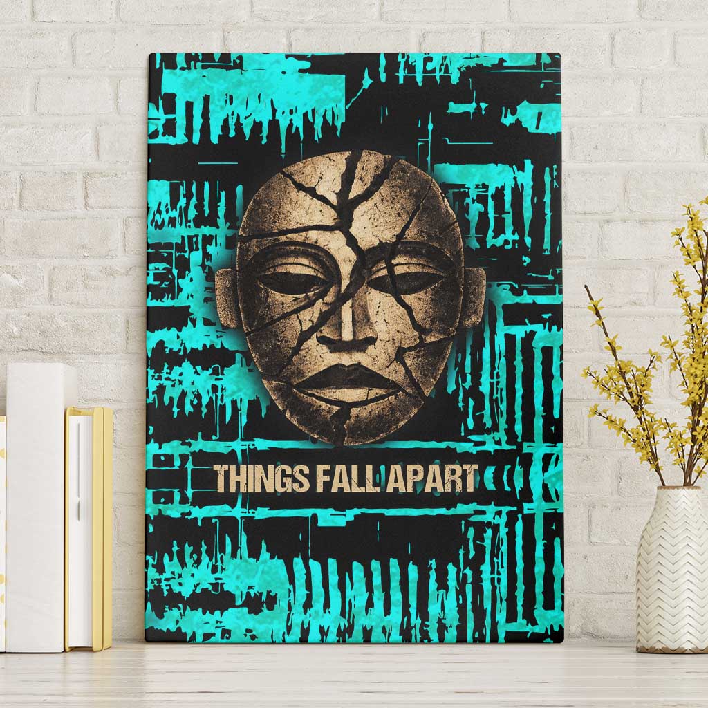 Chinua Achebe Canvas Wall Art with Tribal Mask Design, Things Fall Apart Quote and Teal Abstract - Wonder Print Shop