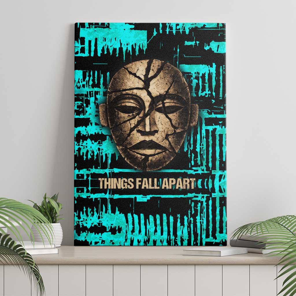 Chinua Achebe Canvas Wall Art with Tribal Mask Design, Things Fall Apart Quote and Teal Abstract - Wonder Print Shop