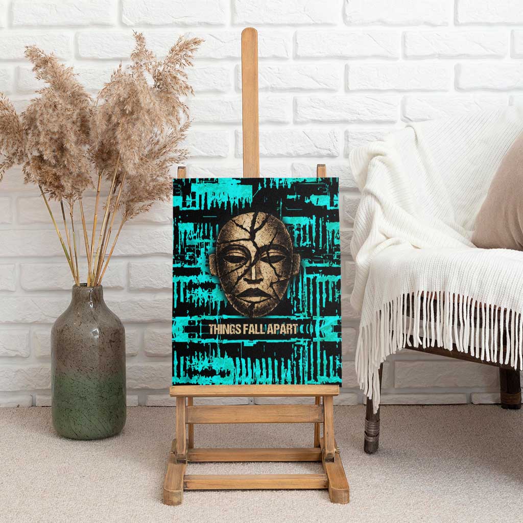 Chinua Achebe Canvas Wall Art with Tribal Mask Design, Things Fall Apart Quote and Teal Abstract - Wonder Print Shop