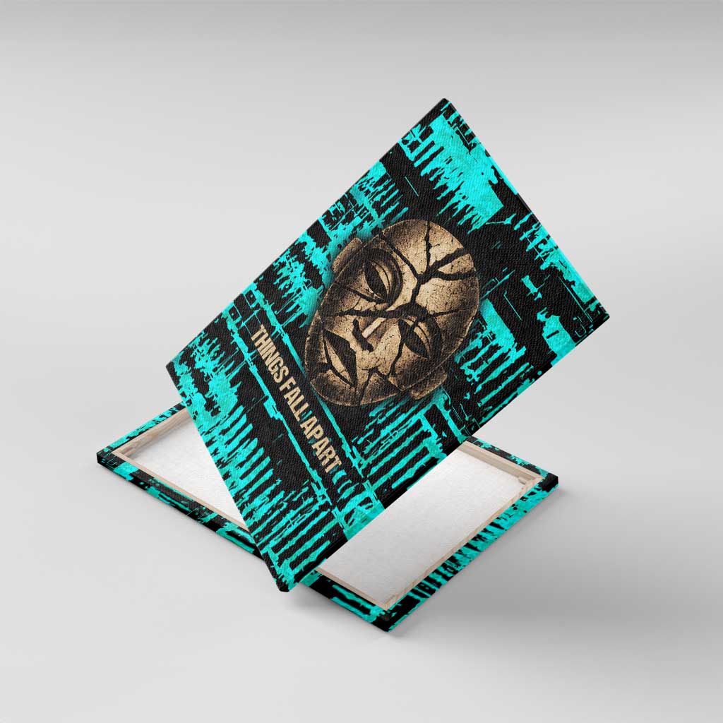 Chinua Achebe Canvas Wall Art with Tribal Mask Design, Things Fall Apart Quote and Teal Abstract - Wonder Print Shop