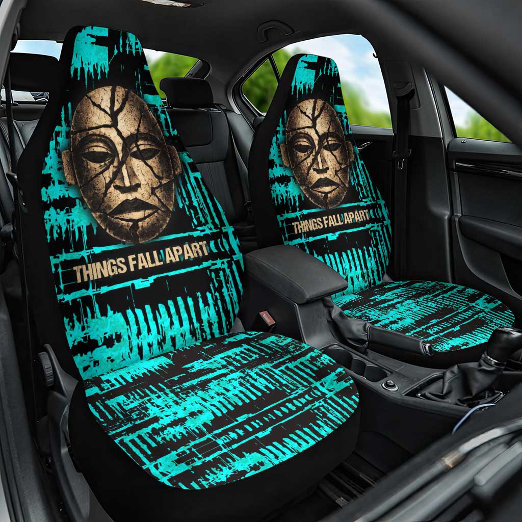 Chinua Achebe Car Seat Cover with Tribal Mask Design, Things Fall Apart Quote and Teal Abstract - Wonder Print Shop