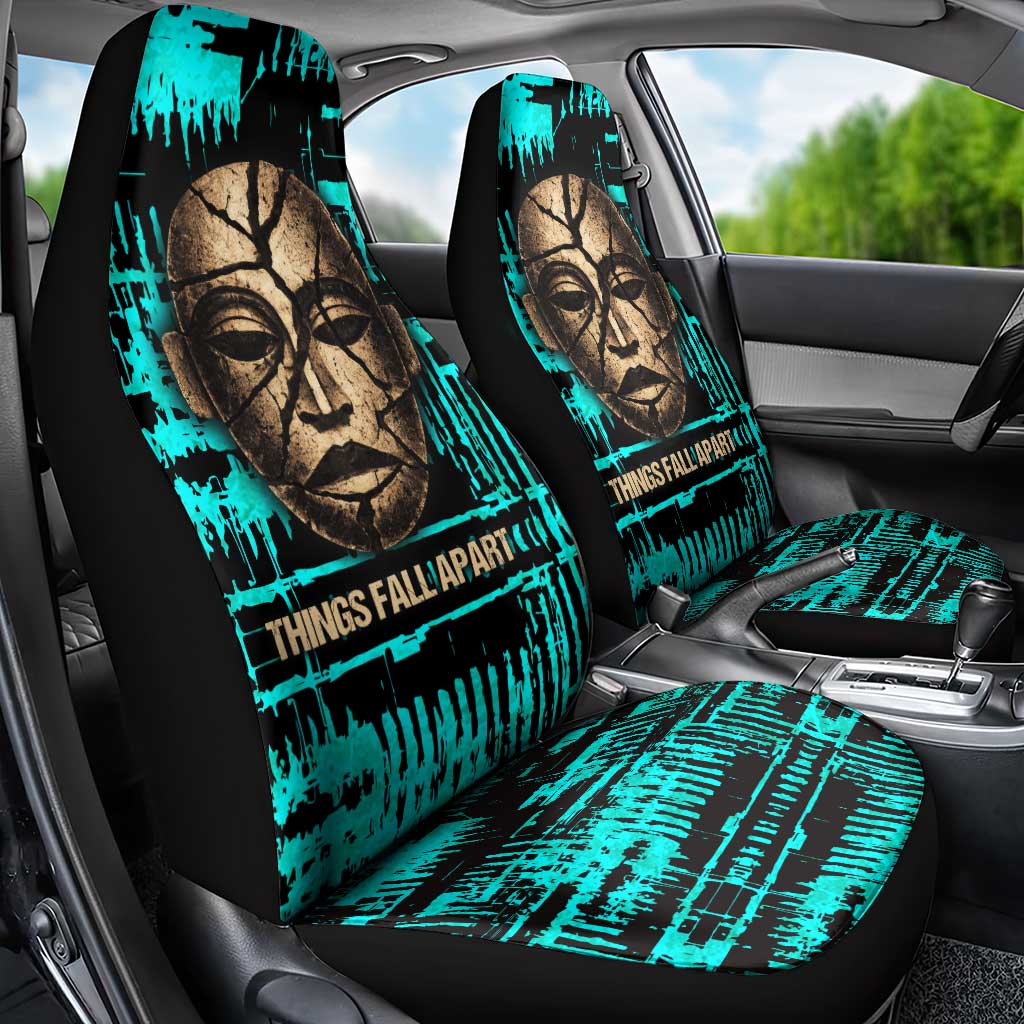 Chinua Achebe Car Seat Cover with Tribal Mask Design, Things Fall Apart Quote and Teal Abstract - Wonder Print Shop