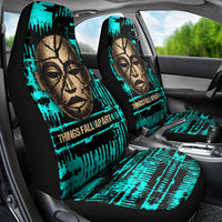 Chinua Achebe Car Seat Cover with Tribal Mask Design, Things Fall Apart Quote and Teal Abstract - Wonder Print Shop