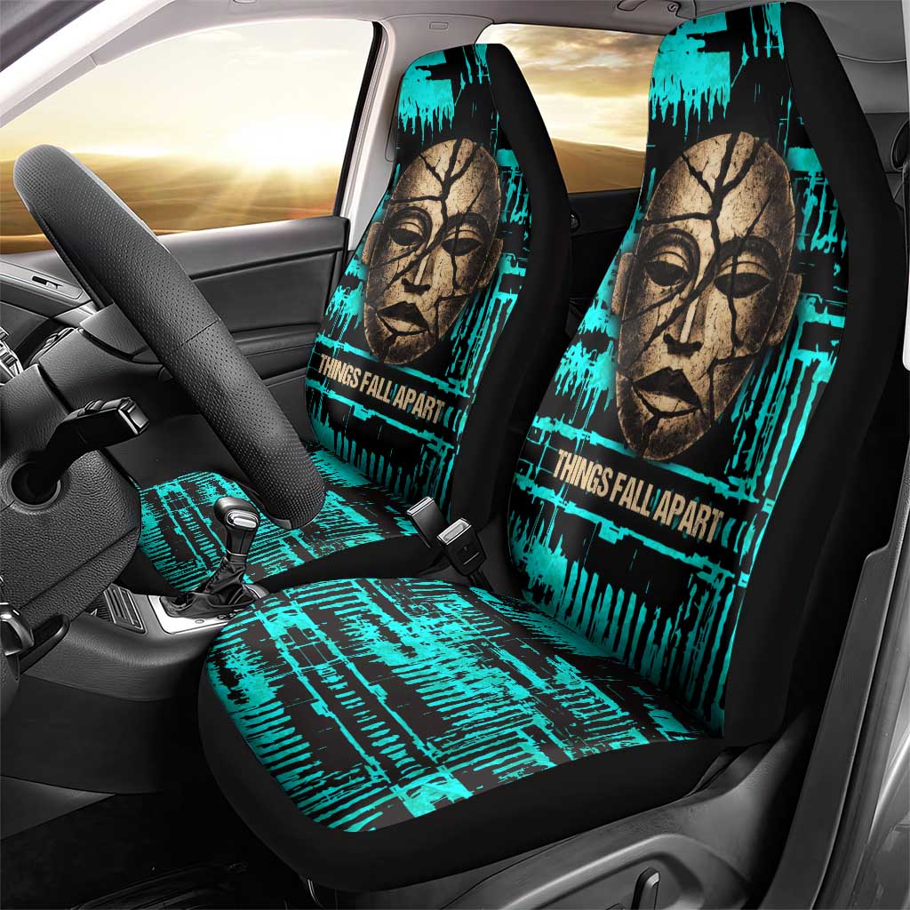 Chinua Achebe Car Seat Cover with Tribal Mask Design, Things Fall Apart Quote and Teal Abstract - Wonder Print Shop