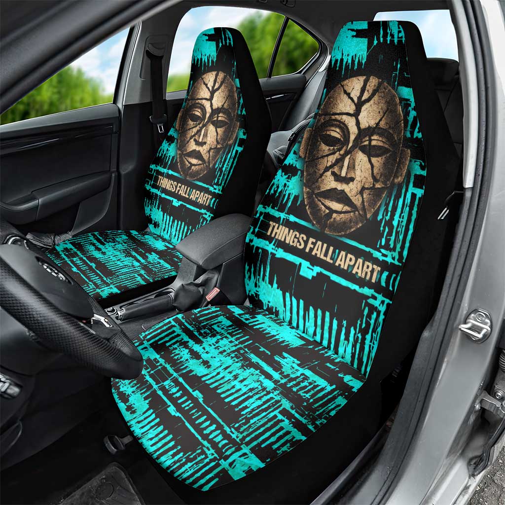 Chinua Achebe Car Seat Cover with Tribal Mask Design, Things Fall Apart Quote and Teal Abstract - Wonder Print Shop