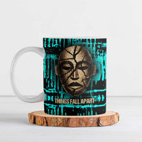 Chinua Achebe Ceramic Mug with Tribal Mask Design, Things Fall Apart Quote and Teal Abstract - Wonder Print Shop
