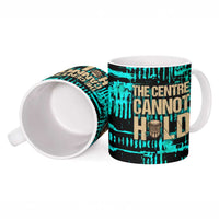 Chinua Achebe Ceramic Mug with Tribal Mask Design, Things Fall Apart Quote and Teal Abstract - Wonder Print Shop
