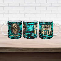 Chinua Achebe Ceramic Mug with Tribal Mask Design, Things Fall Apart Quote and Teal Abstract - Wonder Print Shop